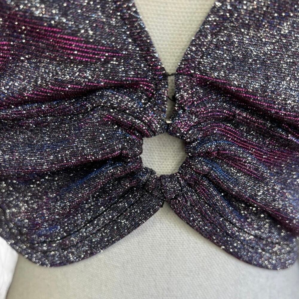 CIDER purple glitter Halter Crop Top NEW rave festival baddie retro disco - Picture 3 of 8